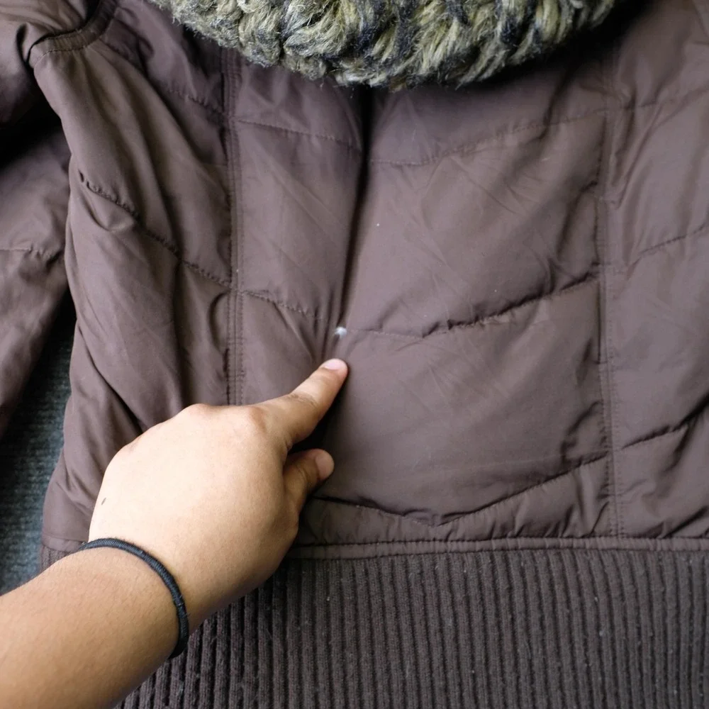 Y2K Hollister Jacket Womens Large Brown Puffer Faux Fur Hood Down Cropped Winter